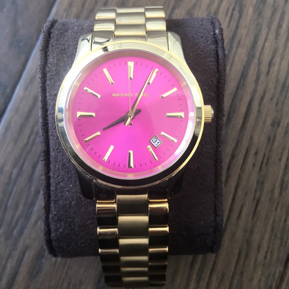 Michael Kors watch with hot pink face
